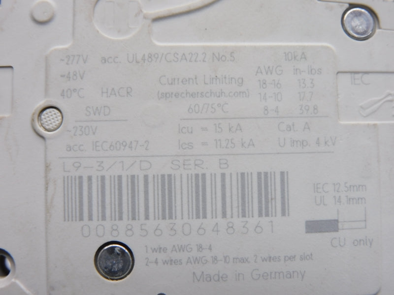SPRECHER+SCHUH L9-3/1/D SER. B 277V 3A NSNP