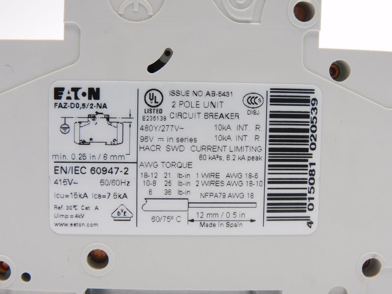 EATON FAZ-D0.5/2-NA 277V 0.5A NSNP