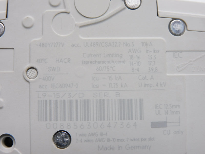 SPRECHER+SCHUH L9-15/3/D SER. B 277V 15A (AS PICTURED) NSNP