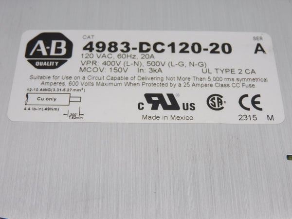 ALLEN BRADLEY 4983-DC120-20 SER. A 120VAC 20A NSNP