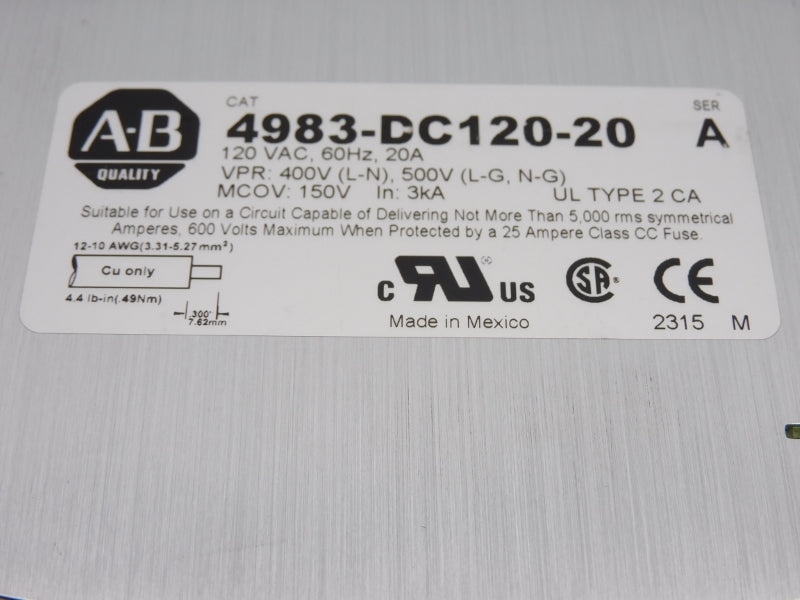 ALLEN BRADLEY 4983-DC120-20 SER. A 120VAC 20A NSNP