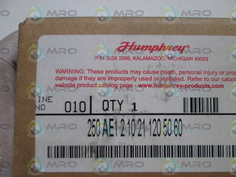HUMPHREY SOLENOID VALVE 250AE121021 120/50/60 NSMP