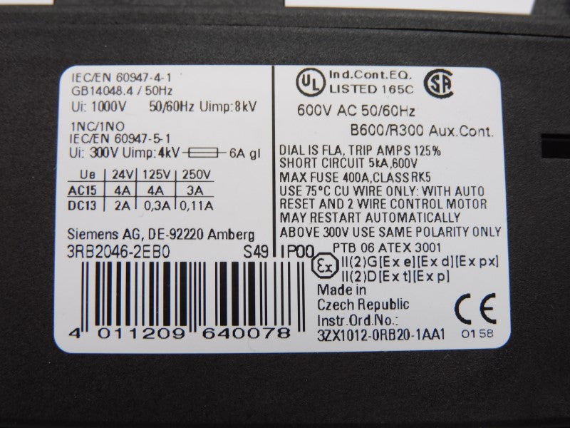SIEMENS 3RB2046-2EB0 600VAC 25-100A NSMP