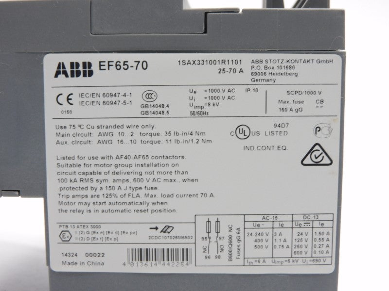 ABB 1SAX331001R1101 EF65-70 1000V 25-70A NSNP