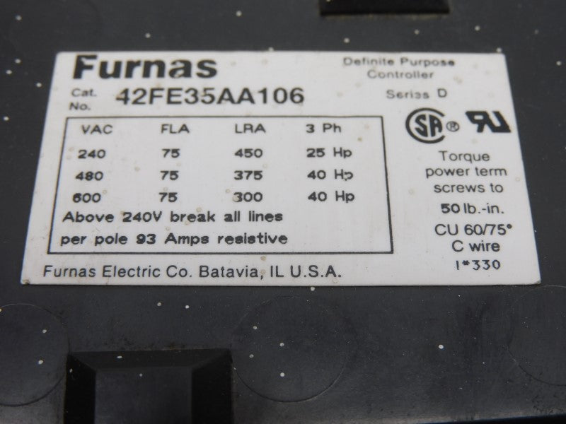 FURNAS 42FE35AA106 SER. D 208-240V 75A UNMP