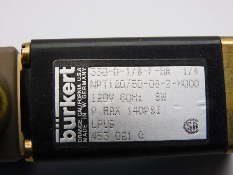 BURKERT 330-D-1/8-F-BR 453021Q 120V 140PSI 1/4" NSNP