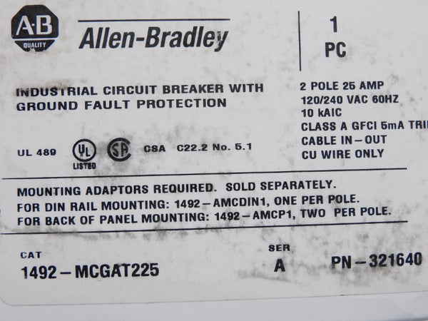 ALLEN BRADLEY 1492-MCGAT225 SER. A 120/240VAC 25A (WH) NSMP