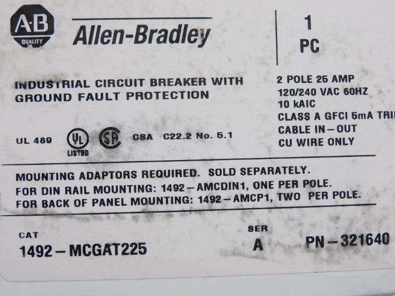 ALLEN BRADLEY 1492-MCGAT225 SER. A 120/240VAC 25A (WH) NSMP
