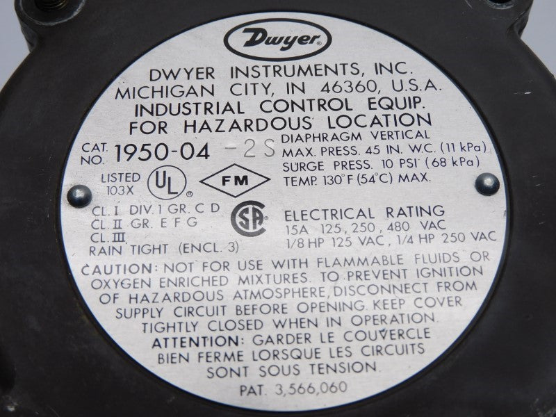 DWYER 1950-04-2S 480VAC 15A 10PSI UNMP