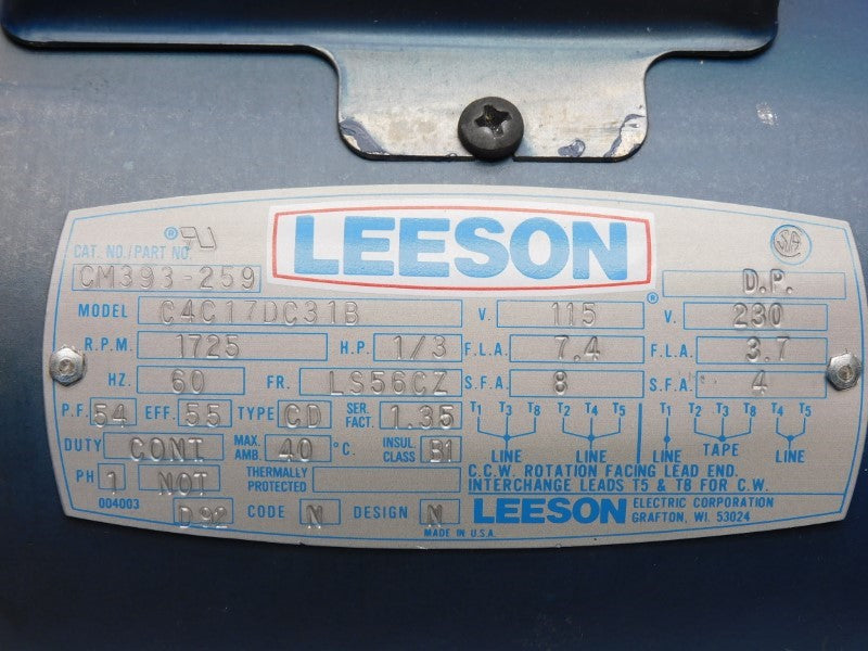 LEESON CM393-259 C4C17DC31B 230V 8A NSNP