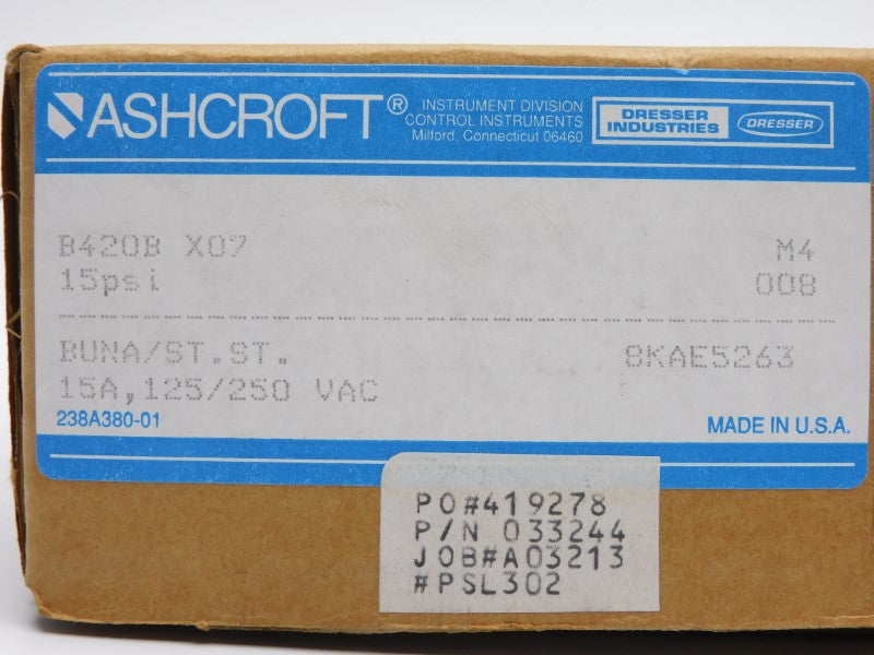 ASHCROFT B420BX07 125/250VAC 15A 15PSI NSMP