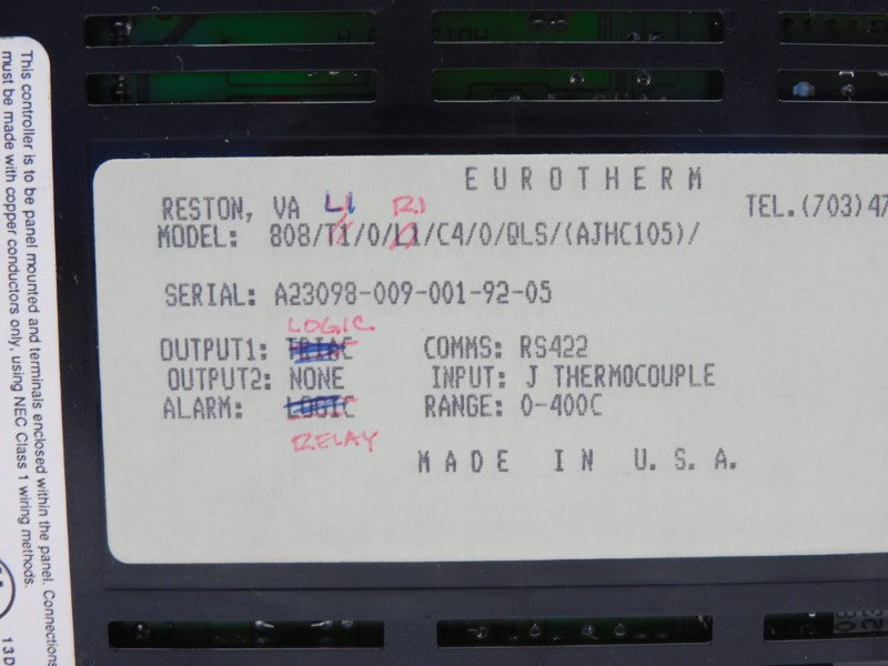 EUROTHERM 808/L1/0/R1/C4/0/QLS/(AJHC105)/ UNMP