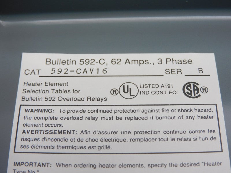 ALLEN BRADLEY 592-CAV16 SER. B 62A NSNP