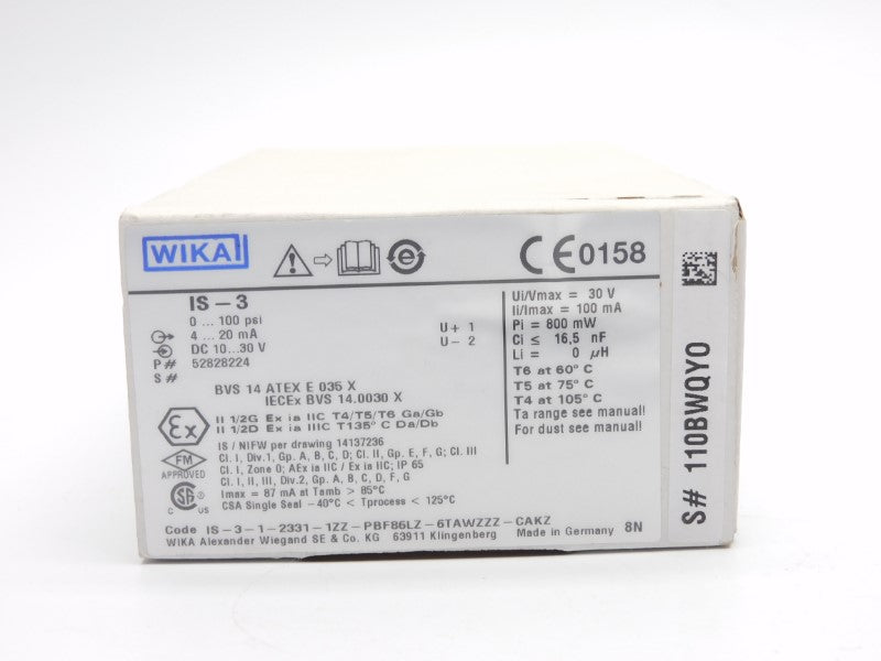 WIKA 52828224 IS-3 10-30VDC 0-100PSI NSMP