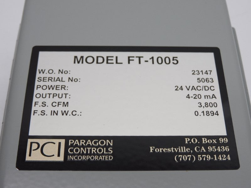 PARAGON CONTROLS FT-1005 24VAC/DC 0.1894 W.C. NSNP