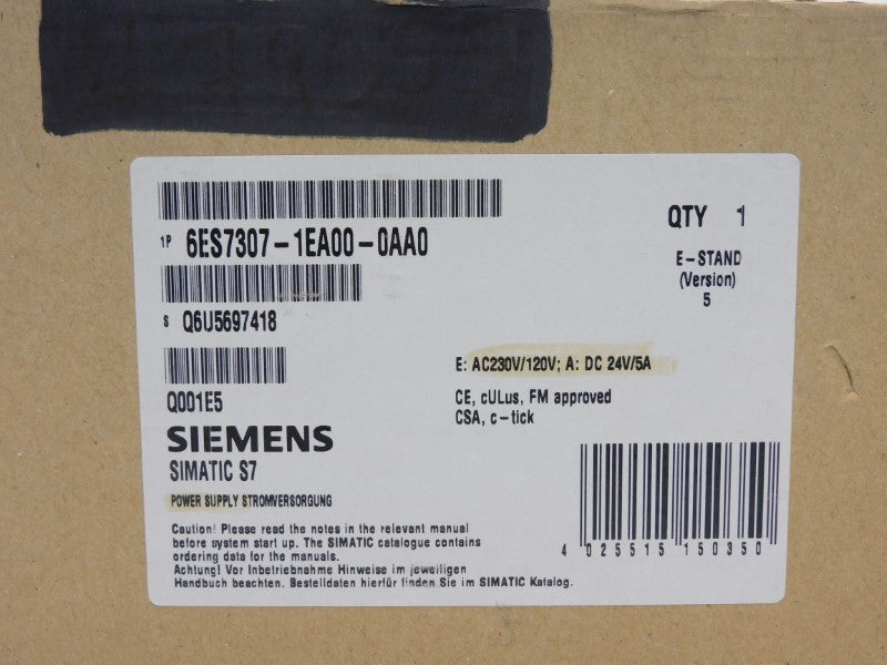 SIEMENS 6ES7307-1EA00-0AA0 120/230VAC 5A NSFS