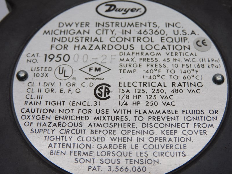 DWYER 195000-2F 480VAC 15A 10PSI UNMP