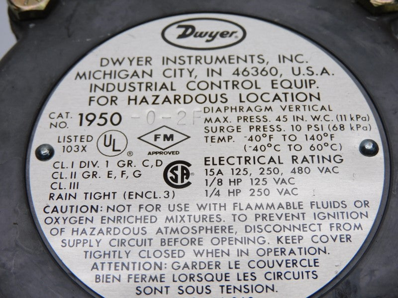 DWYER 1950-0-2F 480VAC 15A 10PSI NSNP