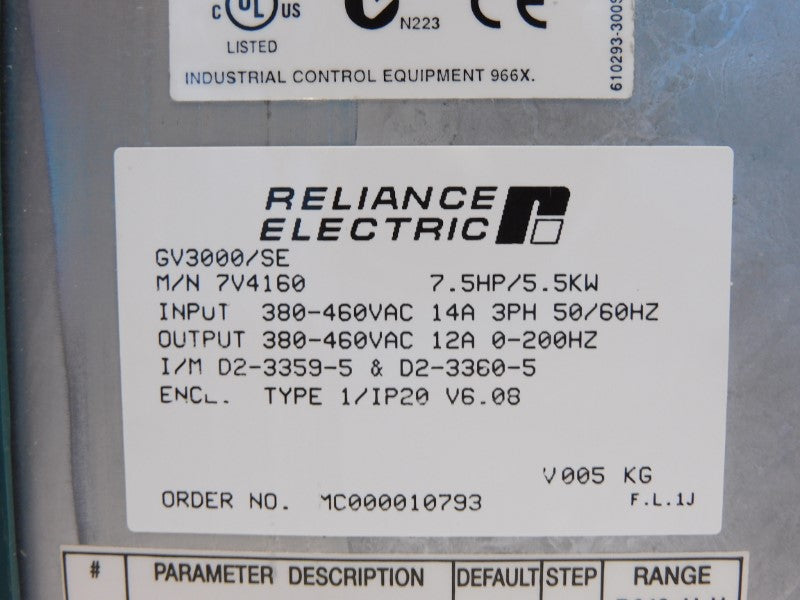 RELIANCE ELECTRIC 7V4160 GV3000/SE 380/460VAC 14A NSNP