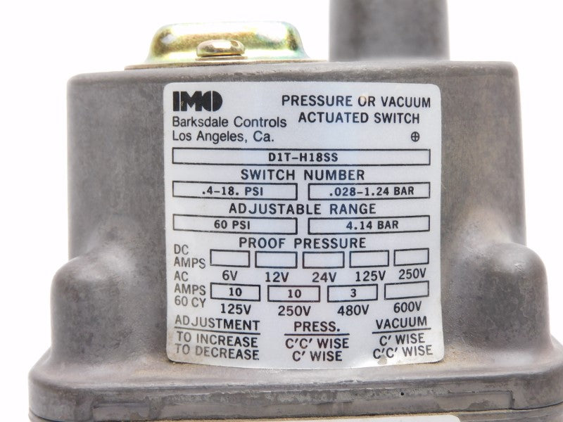 BARKSDALE D1T-H18SS 480V 3A .4-18PSI NSMP