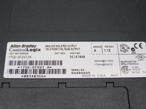 ALLEN BRADLEY 1756-OF6VI SER. A F/W 1.12 24VDC NSMP