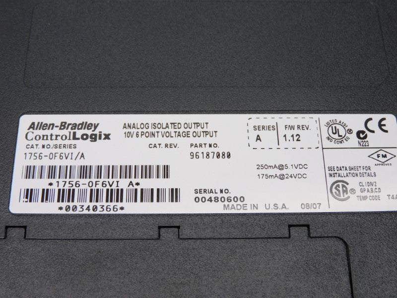 ALLEN BRADLEY 1756-OF6VI SER. A F/W 1.12 24VDC NSMP