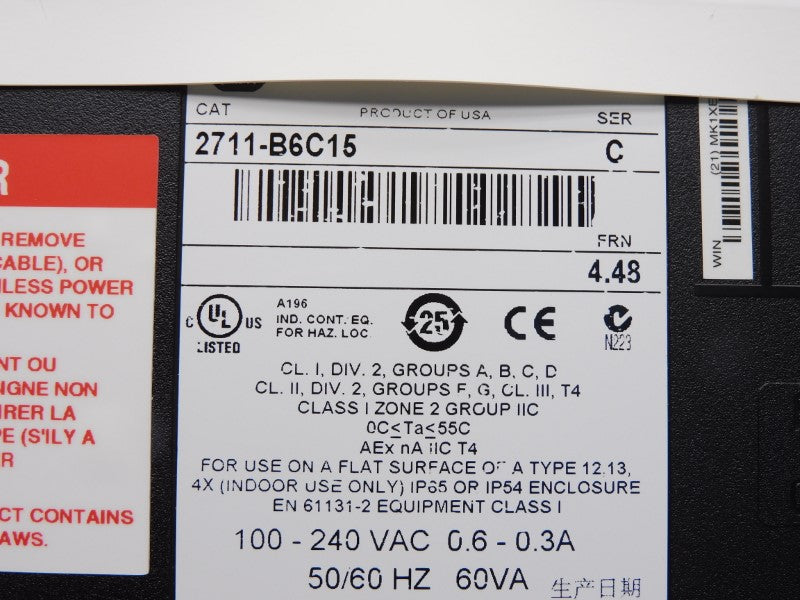 ALLEN BRADLEY 2711-B6C15 SER. C F/W 4.48 100-240VAC 0.6-0.3A NSMP