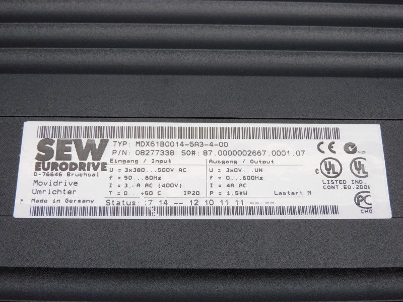 SEW EURODRIVE MDX61B0014-5A3-4-00 0877338 380-500VAC 4A NSNP