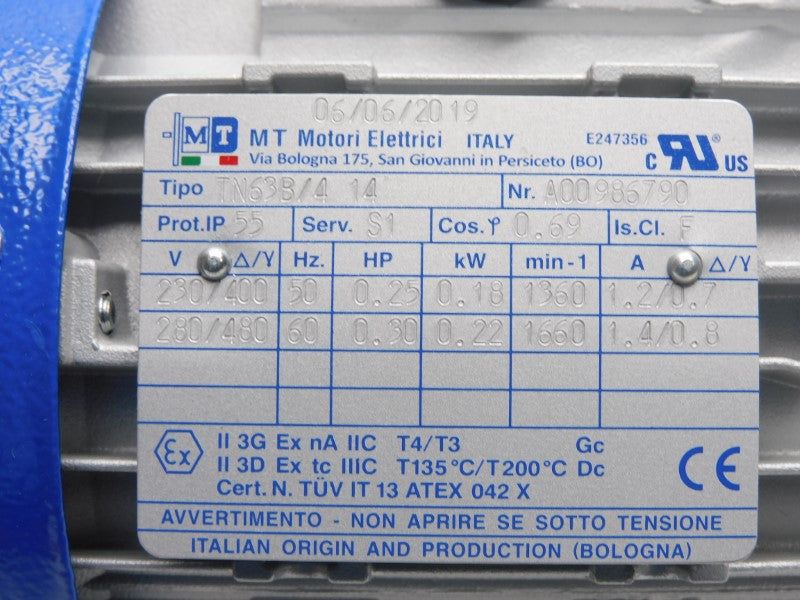 MT MOTORI ELETTRICI TN63B/414 A00986790 280/480V 1.4/0.8A NSMP