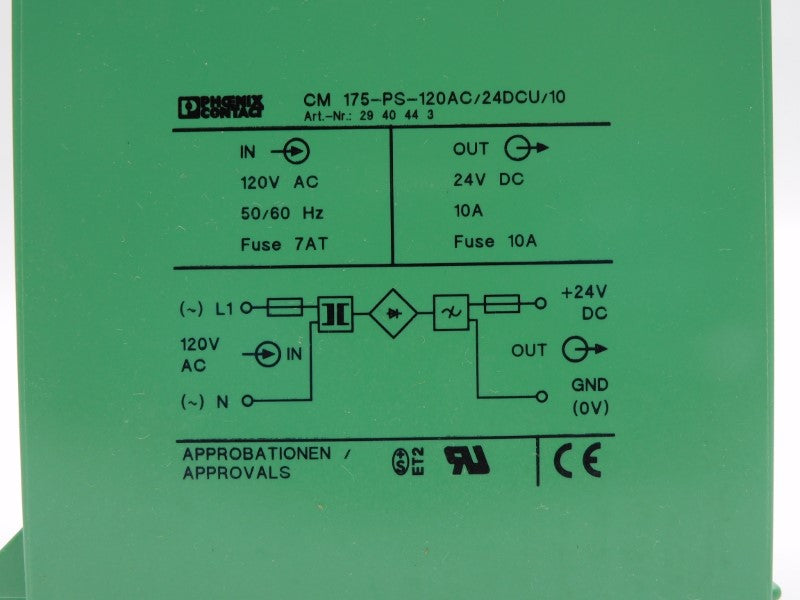 PHOENIX CONTACT CM175-PS-120AC/24DCU/10 2940443 120VAC 10A NSMP
