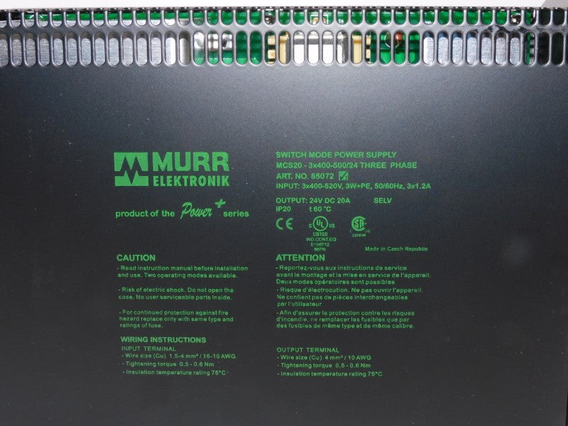 MURR ELEKTRONIK MCS20-3X400-500/24 85072 400-520V 20A NSMP
