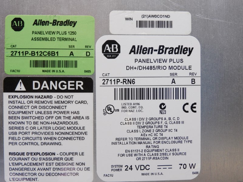 ALLEN BRADLEY 2711P-RN6 SER. A 24VDC REV. B UNMP
