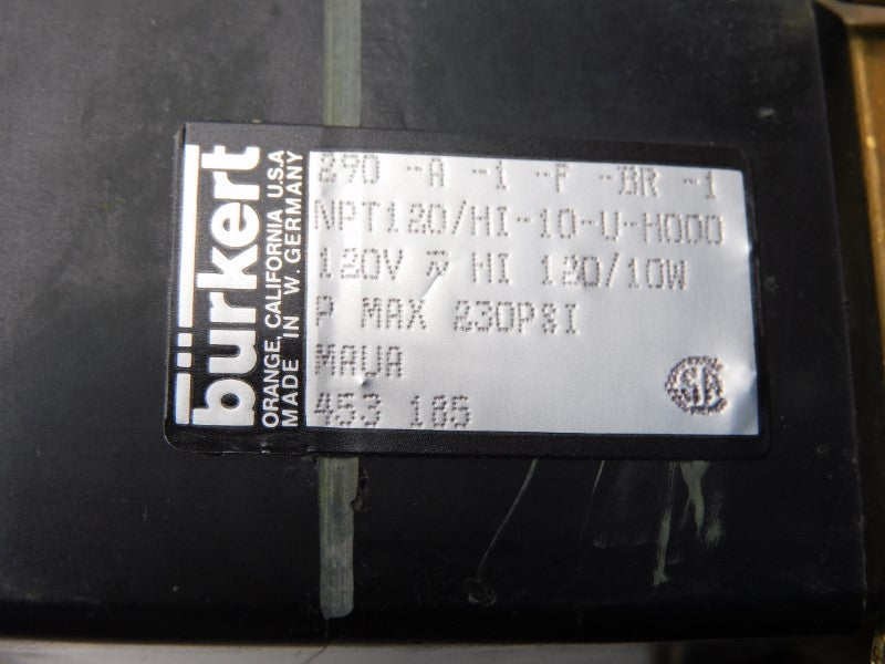 BURKERT 290-A-1-F-BR-1-NPT120/HI-10-U-H000 120V 230PSI 1-1/4" NSNP