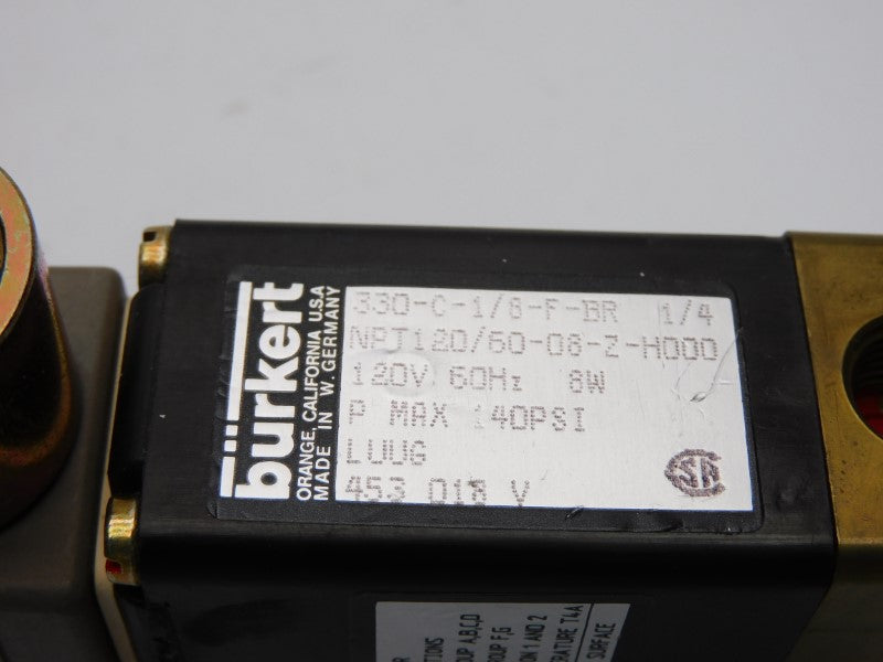 BURKERT 330-C-1/8-F-BR-1/4 120V 140PSI 1/4" (AS PICTURED) NSNP