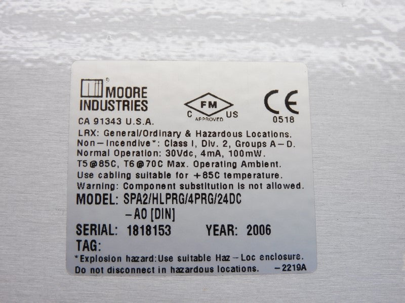 MOOR INDUSTRIES SPA2/HLPRG/4PRG/24DC-AO[DIN] 30VDC NSNP