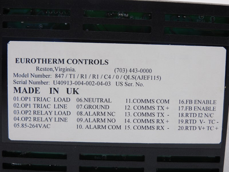 EUROTHERM CONTROLS 847/T1/R1/R1/C4/0/QLS(AJEF115) 85-264VAC NSMP