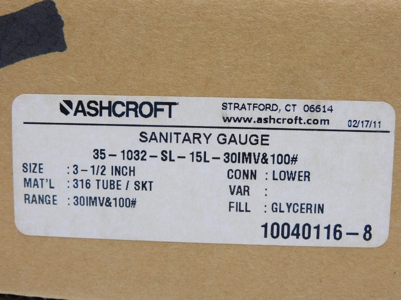 ASHCROFT 35-1032-SL-15L-30IMV&100# 100PSI NSMP