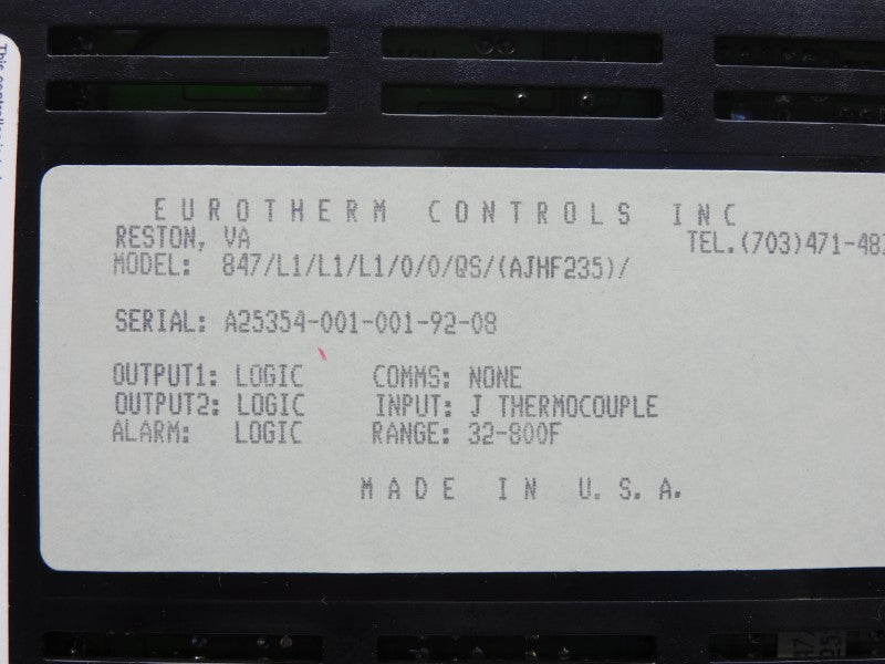 EUROTHERM CONTROLS 847/L1/L1/L1/0/0/QS/(AJHF235)/ 100-240VAC NSNP