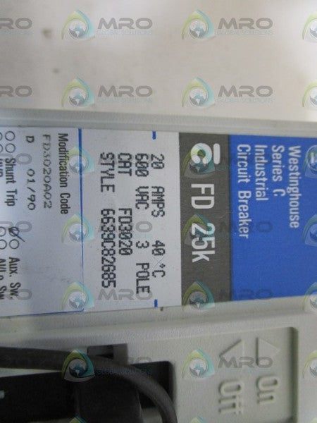WESTINGHOUSE CIRCUIT BREAKER FD3020A02 NSMP