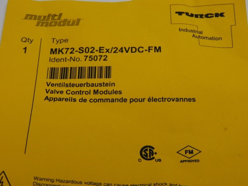 TURCK MK72-S02-EX/24VDC-FM 75072 10-30VDC NSNP