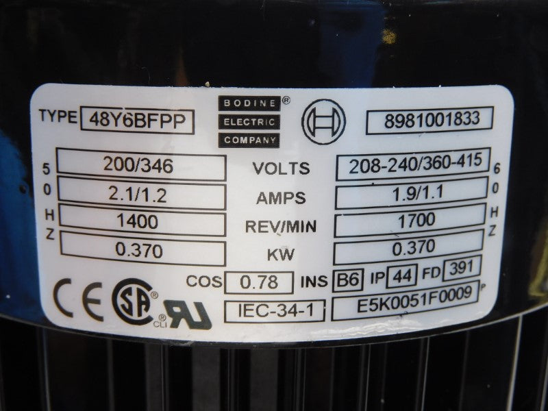BODINE ELECTRIC 48Y6BFPP 360/415V 2.1/1.2A NSNP