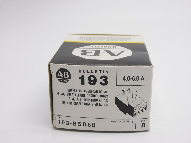 ALLEN BRADLEY 193-BSB60 SER. B 600V 4.0-6.0A (BK/YL) NSMP