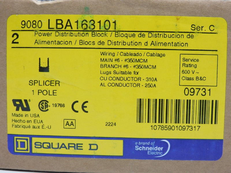 SQUARE D 9080LBA163101 SER. C 600V 310A (PKG OF 2) NSFS