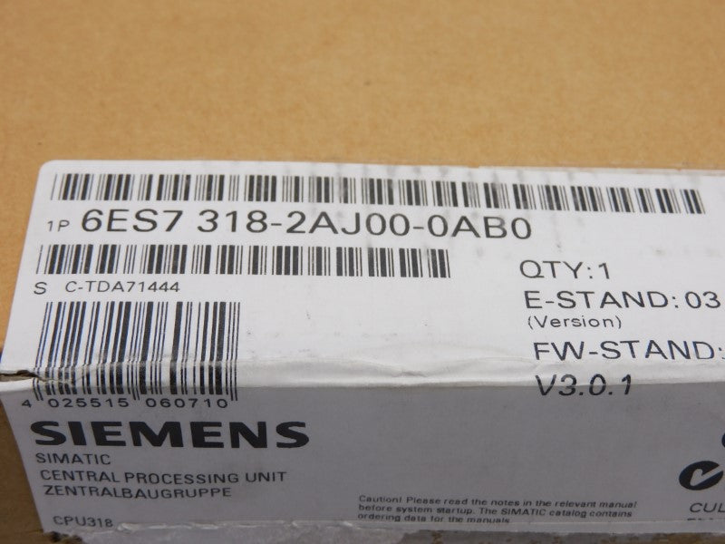 SIEMENS 6ES7318-2AJ00-0AB0 F/W V3.01 24VDC 1.2A (AS PICTURED) NSMP