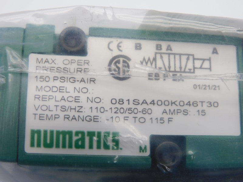 NUMATICS 081SA400K046T30 110/120V .15A 150PSI NSMP