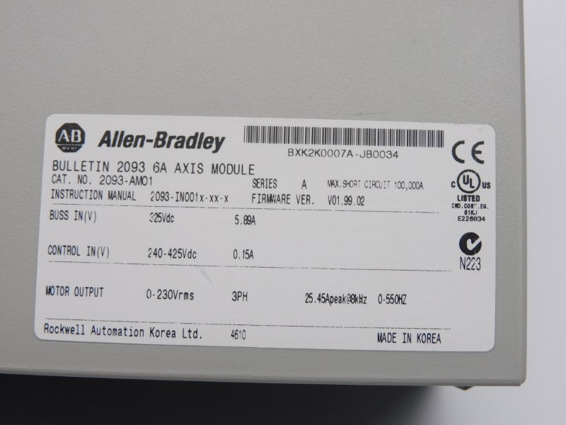 ALLEN BRADLEY 2093-AM01 SER. A F/W V01.99.02 240-425VDC 6A NSMP