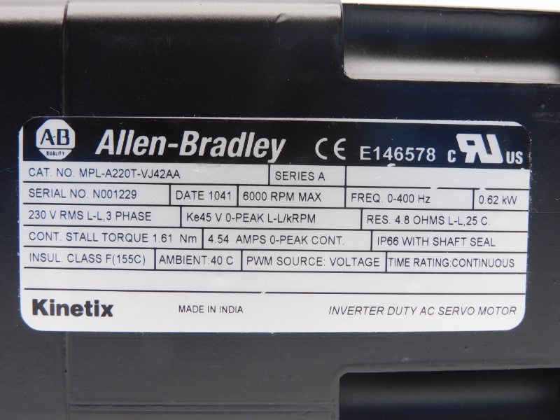 ALLEN BRADLEY MPL-A220T-VJ42AA SER. A 230V 4.54A NSMP