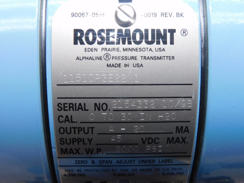 ROSEMOUNT 1151DP3E22M1 45VDC 2000PSI NSMP