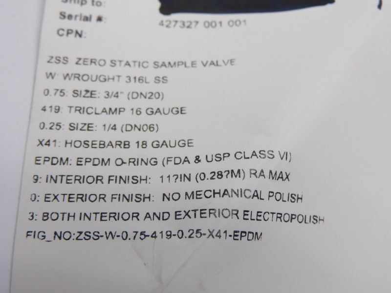ITT ZSS-W-0.75-419-0.25-X41-EPDM 1/4" NSNP