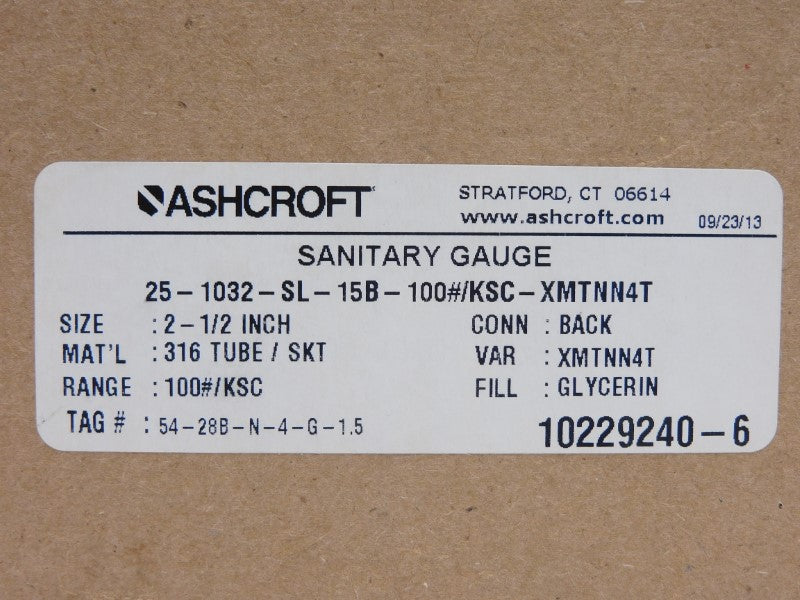 ASHCROFT 25-1032-SL-15B-100#KSC-XMTNN4T 100PSI NSMP